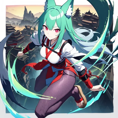 green wolf , I'm wearing a crimson chain, purple fishnet tights , Wear wooden clogs on your toes, Clear Red Eyes Giving a Charming Glow, High resolution combative female samurai, (Zitoida:1.6),
Blurry Ancient City Backgrounds Jumping Over You, Antique, ...