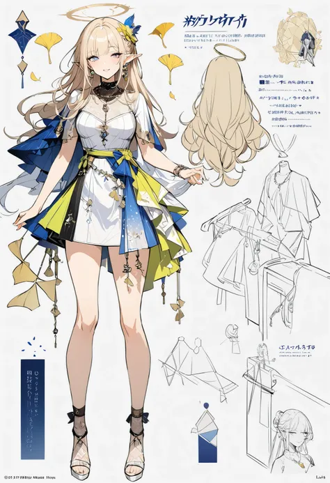 Reference Table,  Concept Figure , character design，girl，Beautiful elf，Wink，Stunning Beauty，，sketch）,has a mole under the eye, star necklace, (Masterpiece, BEST QUALITY), Official Art, beautiful and beautiful: 1.2), (1 个girl), is very detailed, (Geometric ...