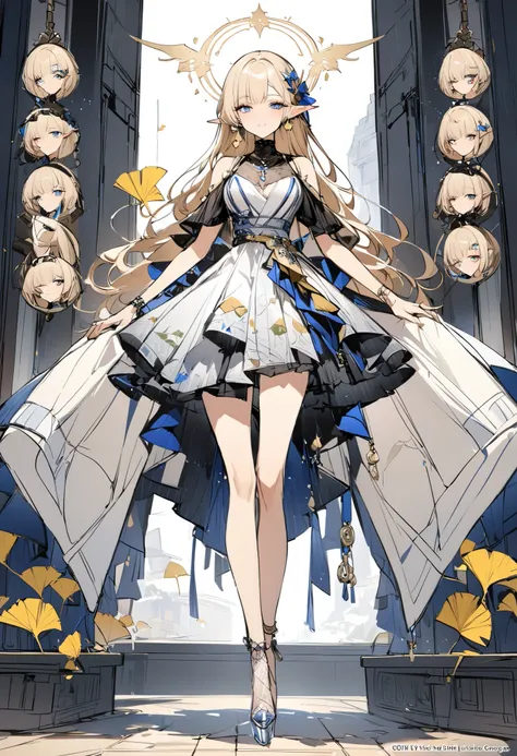 Reference Table,  Concept Figure , character design，girl，Beautiful elf，Wink，Stunning Beauty，sexy，sketch）,has a mole under the eye, star necklace, (Masterpiece, BEST QUALITY), Official Art, beautiful and beautiful: 1.2), (1 个girl), is very detailed, (Geomet...
