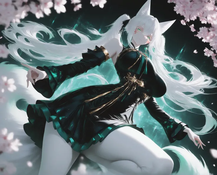 1girl, green eyes, white eyelashes, white hair, long hair, hair between eyes, large breasts, curvy, beautiful, sexy, cool, twintails, curly twintails
Solo, full Body, (dynamic angle), hazy lights, subdued lighting, blurred figures, dark background , Saku...