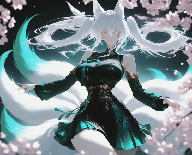 1girl, green eyes, white eyelashes, white hair, long hair, hair between eyes, large breasts, curvy, beautiful, sexy, cool, twintails, curly twintails
Solo, full Body, (dynamic angle), hazy lights, subdued lighting, blurred figures, dark background , Saku...
