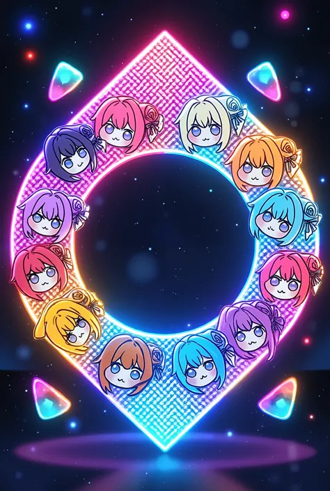 chibi,Rotational Symmetry,multiplying characters、doro filling the screen,Retrofuture,colorful,neon,Extremely colorful,dreamy,geometric model、repetitive pattern、 magical、sparkle、発光するneon、blend、Natural、realistic,4K,8K,masterpiece,extreme detail,photo realist...