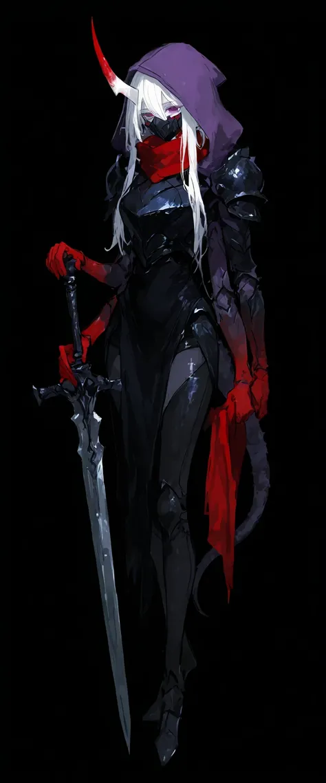 girl,, White underside,white hair, ponytail hairstyle, extra arm from back,extra red arm,of the cloth of the animal if you cover your shoulders,Purple Hooded Coat,in purple eyes,,Slim legs,Pointed ears,girlแมงมุม,Black background ,milf,Milf,Tight Black Dre...