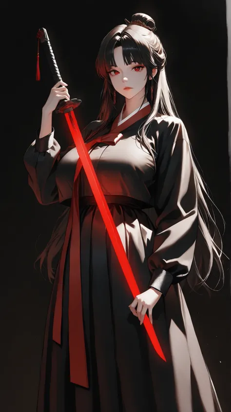 very aesthetic, masterpieces, high resolution,  8K resolution , high contrast, (semi-realism), recent, , RP-Illu, best_Quality, _detailed_Aizu_and_detailed_face, (1 girl), alone, long_hair, Direct _hair, Burn , (parted_bangs), knife은색 hanbok, two_hands_(_k...