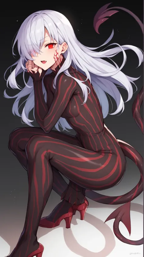 score_9, score_8_up, score_7_up, score_6_up, score_5_up, score_4_up, hair over one eye, A young girl of elementary school age , Small breasts , Small Ass , Grey long hair , glowing eyes , corruption , Half Closed Eyes , Evil Smiles , malicious laughter , A...