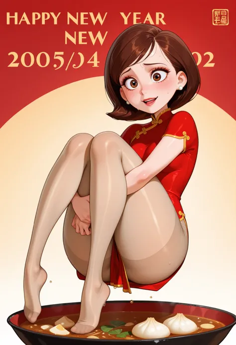 Helen Parr , mature female, medium hair, Bob_cut, brown hair, brown eyes, big eyes, long eyelashes, medium breasts, narrow waist, thick thighs, huge hips, fair skin, thin hands, earrings, makeup, pink lips, lipstick.| ((official art:1.2)), /(falling down:1...