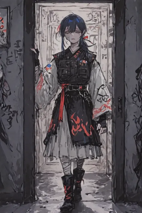 Physical Appearance:

fur: White with a slight grayish tint, but not as extreme as that of other Madness; still retains human features.

hair: limp, dark as charcoal, tied in a low ponytail with a red ribbon. It has two locks that fall on the sides of the ...