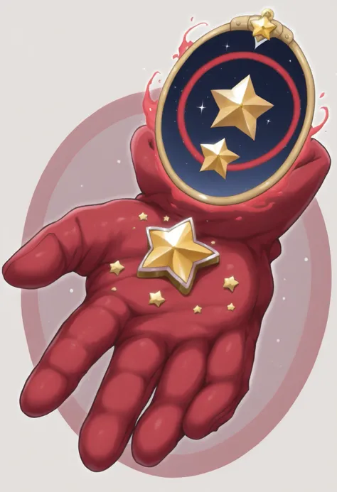 (magical ítem), (dnd item), ((magical Girl Left item)), ((magical Glove)), ((magical star Glove), ((magical Red Glove)), ((Left Glove)), Golden star, Red magic, Simple Light Gray Background, ((Magical Girl Glove)), ((Magical Girl Item)), (((Red Glove)))