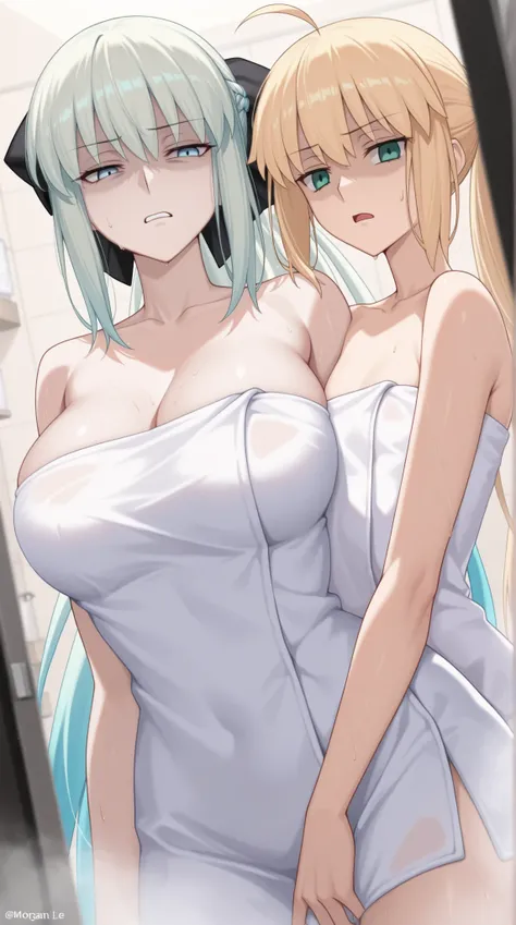 high resolution, masterpiece, necessary, detail, best quality, quality, necessary, details, High details, Precise, Bust Thick Thigh Reverse Dutch Angle, focus on face, close-up, Two women standing side by side, (Staring intently at the viewer),
(2girls),...