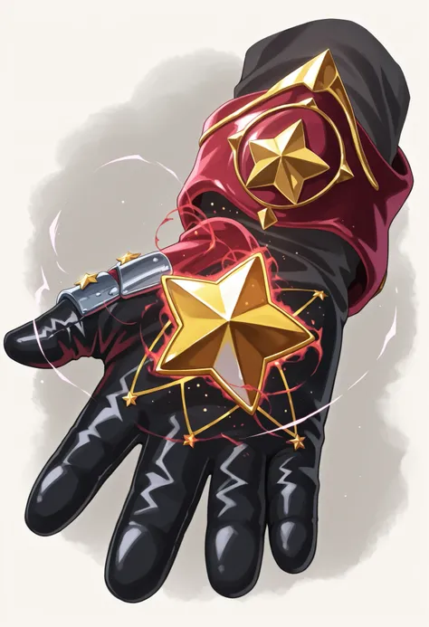 (magical ítem), (dnd item), ((magical Girl Left item)), ((magical Glove)), ((magical star Glove), ((magical Red Glove)), ((Left Glove)), Golden star, Red magic, Simple Light Gray Background, ((Magical Girl Glove)), ((Magical Girl Item)), 