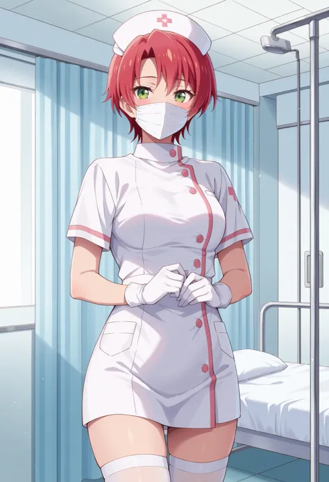 Score_9, score_8_up, score_7_up, source_anime, mei hamano, solo, short hair, pink hair, red hair, green eyes, medium breasts, (best quality), (high quality), {masterpiece}, extremely delicate and beautiful, ultra-detailed, beautiful detailed eyes, nurse, n...