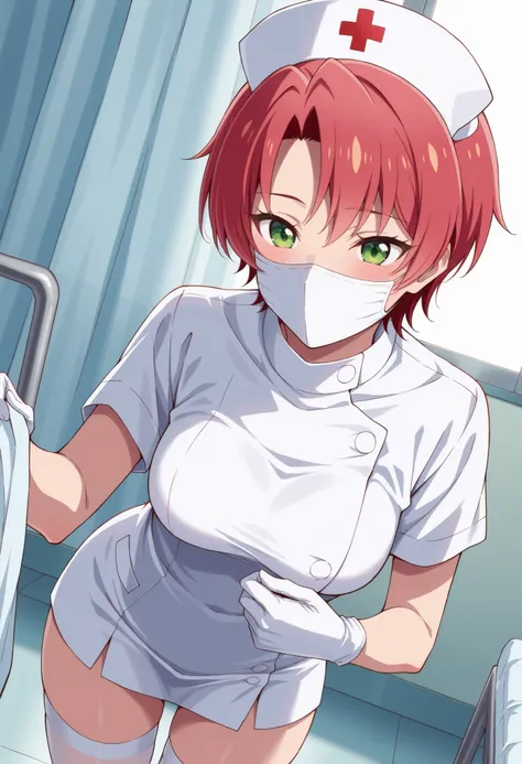 Score_9, score_8_up, score_7_up, source_anime, mei hamano, solo, short hair, pink hair, red hair, green eyes, medium breasts, (best quality), (high quality), {masterpiece}, extremely delicate and beautiful, ultra-detailed, beautiful detailed eyes, nurse, n...