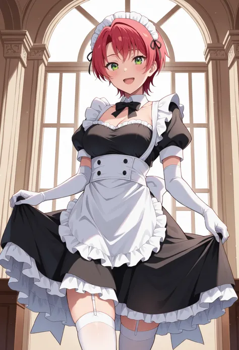 Score_9, score_8_up, score_7_up, source_anime, mei hamano, solo, short hair, pink hair, red hair, green eyes, medium breasts, (best quality), (high quality), {masterpiece}, extremely delicate and beautiful, ultra-detailed, beautiful detailed eyes, maid, bl...