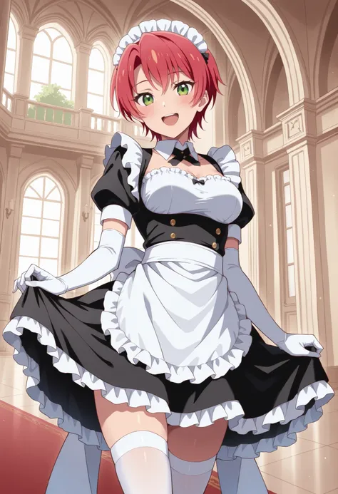 Score_9, score_8_up, score_7_up, source_anime, mei hamano, solo, short hair, pink hair, red hair, green eyes, medium breasts, (best quality), (high quality), {masterpiece}, extremely delicate and beautiful, ultra-detailed, beautiful detailed eyes, maid, bl...