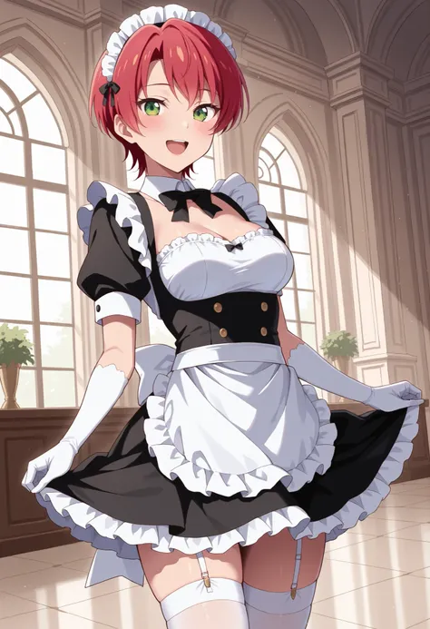 Score_9, score_8_up, score_7_up, source_anime, mei hamano, solo, short hair, pink hair, red hair, green eyes, medium breasts, (best quality), (high quality), {masterpiece}, extremely delicate and beautiful, ultra-detailed, beautiful detailed eyes, maid, bl...