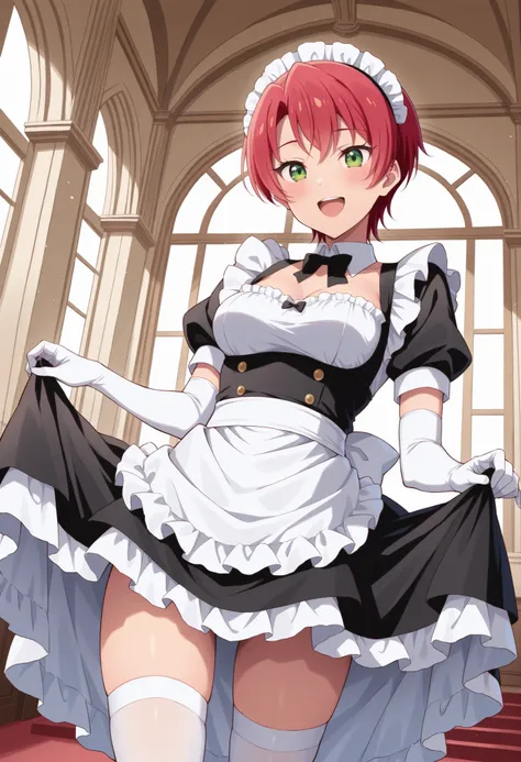 Score_9, score_8_up, score_7_up, source_anime, mei hamano, solo, short hair, pink hair, red hair, green eyes, medium breasts, (best quality), (high quality), {masterpiece}, extremely delicate and beautiful, ultra-detailed, beautiful detailed eyes, maid, bl...