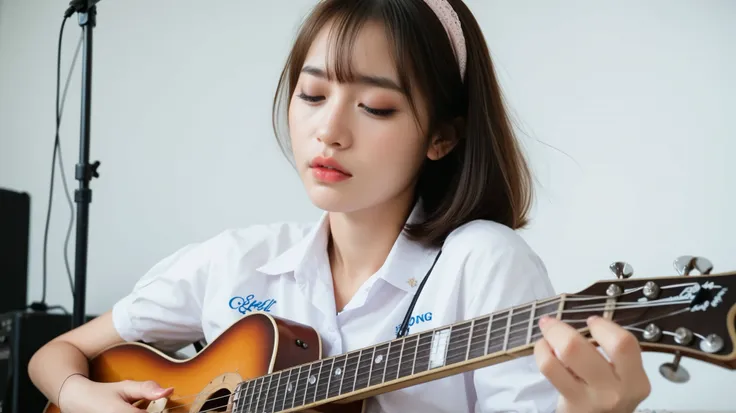 Girl playing guitar, singing sad songs