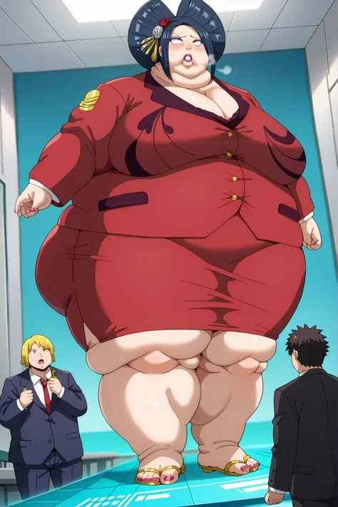 Fat_neck , Fat head , eyes with crushed cheeks , nose with crushed cheeks , mouth with crushed cheeks , chin roll , chubby, obesity, chubby, shortness of breath, Wide angle , Ultra-detailed illustration , masterpiece , top quality, fat, chubby, obese , bla...