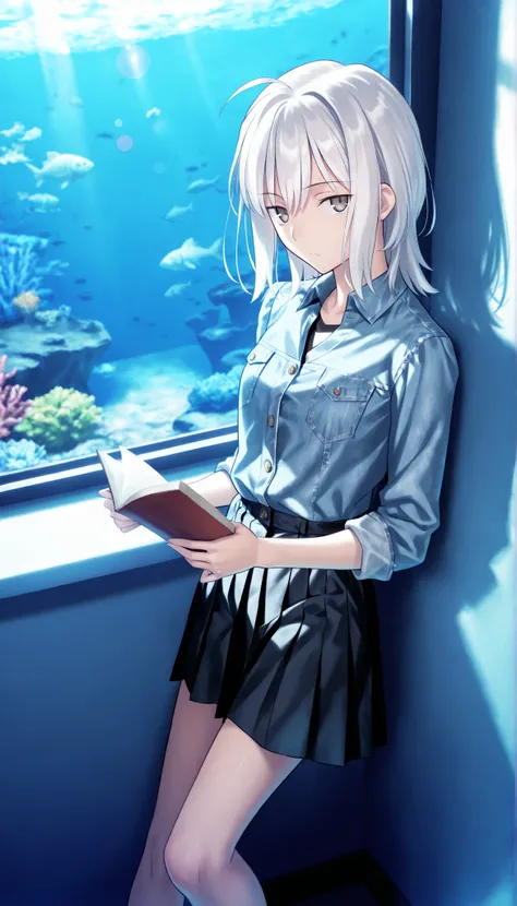 masterpiece, , absurdres, highres, detailed background, high resolution, masterpiece, necessary, detail, best quality, quality, necessary, details, High details, Precise, 8k, indoors,(aquarium),day lens flare, blurry background, from above,                ...