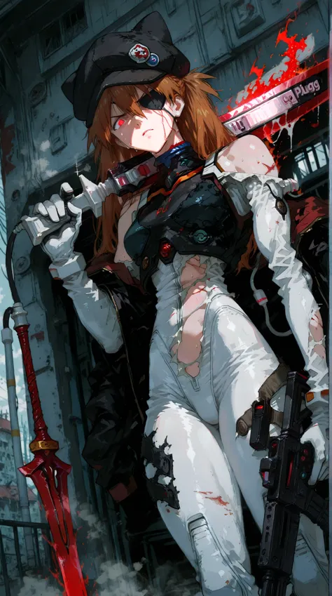 Shikinami Asuka Langley, neon genesis evangelion, rétro anime style, (absurderes, 8K, 4K, masutepiece, hyper extreme detailed), Best Quality, Perfect Anatomy, Perfect face, Facing forward, Artboard, top quality, (((((A tattered White plug suit))))), (Torn ...