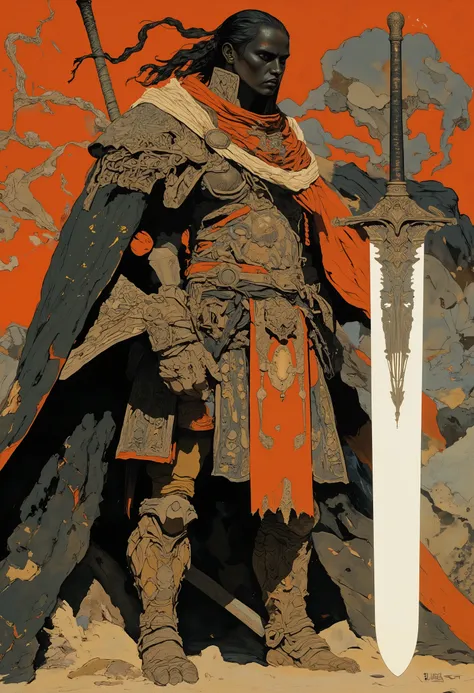 
, tanlines, tan, Oversized Coat、 Female Warrior、sword、big 