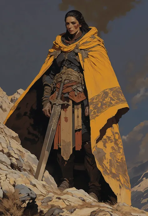 
, tanlines, tan, Oversized Coat、 Female Warrior、sword、big 、1girl, gongbifengshang_bb
