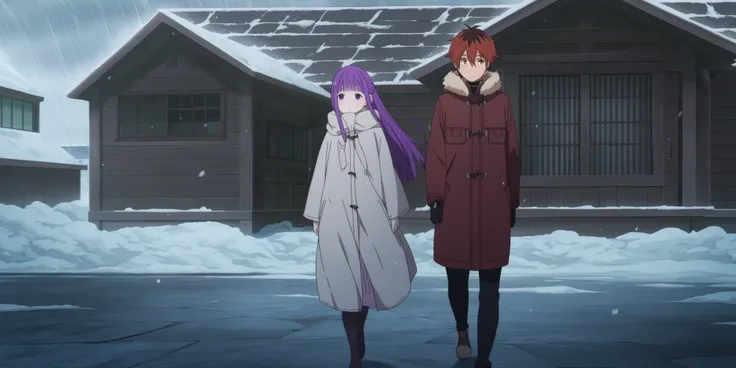 (best quality,4k,8k,highres,masterpiece:1.2),ultra-detailed,realistic,,anime,pastel colors,soft lighting,shiny skin, posing, (cold ambiance), 
soufrie,,,,,,stark, fern, , anime coloring, rezero_style, 
rezero_style, anime screencap,, ) 
 ,,,,,, outdoor, ,,...
