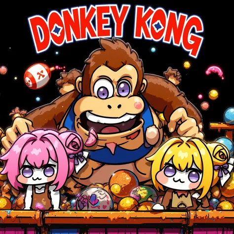 chibi,a doro have invaded the classic video game 'Donkey Kong'. chibi, a doro are now in the place of the barrels donkey Kong tosses as obstacles for Mario. chibi, a doro looking dazed and confused with comical animations as they hit things