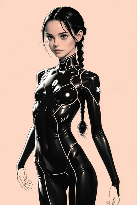 (masterpeace), high quality, (whole body:1.5),((Line Art: 1.5)), ((sci-fi comic style)), ((monochrome)), simple background, action, europian comic, single shot, syntheticbreed,
BREAK
A young girl wearing a black bodysuit, ((tactical helmet)), (cyberpunk: 1...