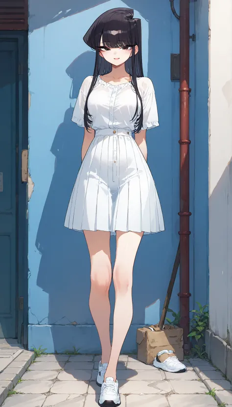 score_9, score_8_up, score_7_up,anime coloring,ultra-detailed,official art,best quality,good quality,BREAK,1girl,solo,komi_shouko, black eyes, black hair, long hair,BREAK,summer style clothes,BREAK,small smile,standing,BREAK,outdoor,parkfull body,looking a...