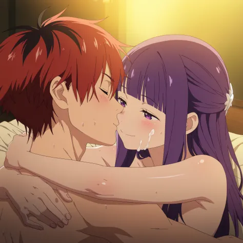 (best quality,4k,8k,highres,masterpiece:1.2),ultra-detailed,realistic,,anime,pastel colors,soft lighting,shiny skin, posing, (warm ambiance), 
soufrie,,,,,,, fern , stark, anime coloring, rezero_style, ()
rezero_style, anime screencap,, ) (with a man)
 ,,,...