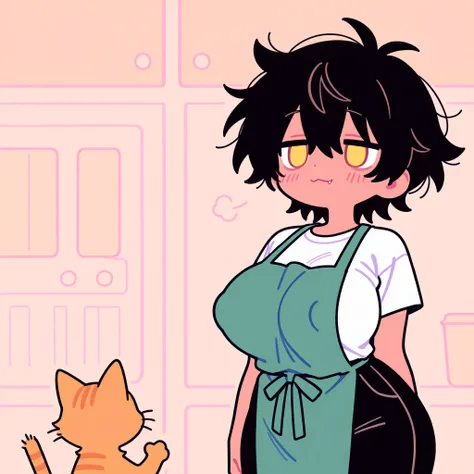  ((solo)), (masterpiece, best quality:1.2), high quality, highres, absurdres, solo, big breasts, orange cat, anthro cat, female cat, orange fur, stripped fur, tan stripes, female, short hair, fluffy hair, spiky hair, large breasts, wide hips, thick thighs,...