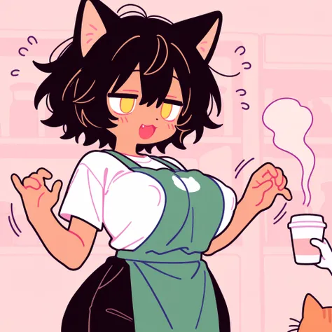  ((solo)), (masterpiece, best quality:1.2), high quality, highres, absurdres, solo, big breasts, orange cat, anthro cat, female cat, orange fur, stripped fur, tan stripes, female, short hair, fluffy hair, spiky hair, large breasts, wide hips, thick thighs,...