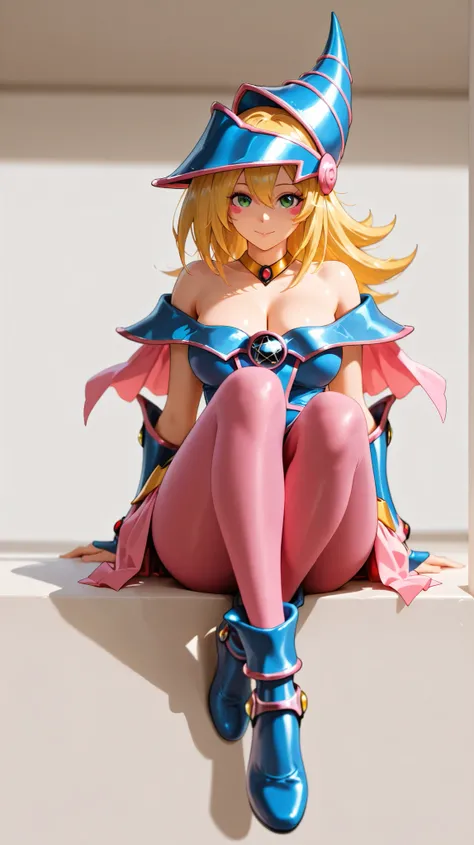 full body:1.0, Dark magician girl, dark magician girl outfit, blue flats shoes with pink bow, shoeplay:1.0, shiny dense pink pantyhose:1.0, long eyelashes, fine fabric emphasis, photorealistic details, perfect face, detailed face, detailed eyes, depth of f...