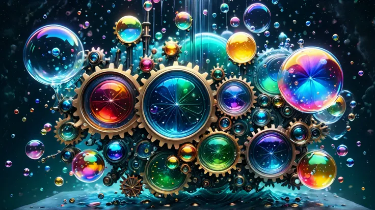 (hold a small knife in one hand,4K,8k,high resolution,masterpiece:1.2),초high resolution,(Realistic,photoRealistic,photo-Realistic:1.37),sticky liquid,Machine Gears,gradient neon light,(floating colorful bubbles,Starlight vapor,Starlight vapor:1.37,Starlig...