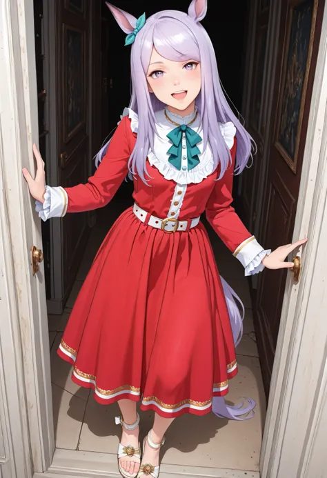 (masterpiece, best quality, perfect face:1.4), wide angle, mejiro mcqueen\(umamusume\), small breasts, horse ears, horse tail, tail on the lower back, proportional body, proportional,1 girl, beautiful hair, beautiful face, beautiful detailed eyes, beautifu...