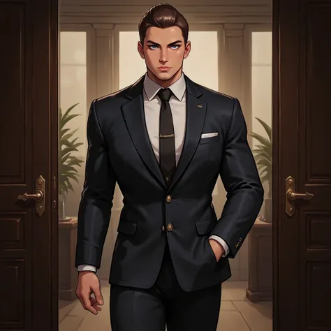 Martin, a muscular and tall man of 2 meters and a very sharp brown tea with blue eyes and short black hair and a dominant alpha and a very billionaire, leaves his office 