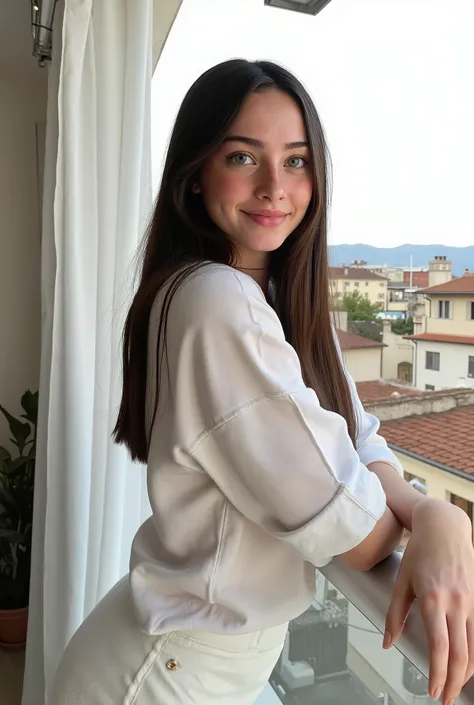Ultra-realistic extremely high definition 8K RAW analog epic portrait photograph, full body, long brown haired, sexy 18 years old young girl,blue eyes, looking on camera, taken in 2 0 2 4, ((casual clothes)), ((hourglass body)), ((very huge sagging breast)...