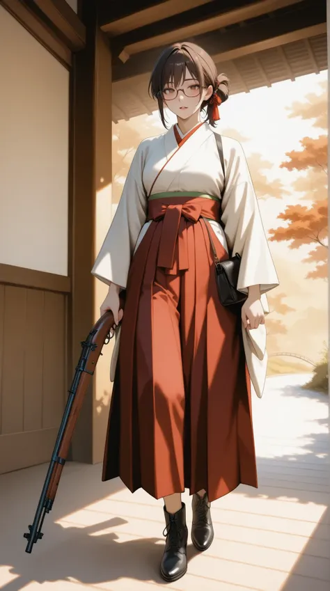 realistic anime style, sepia-toned vintage photo style, soft grain, Taisho era Tokyo at night, a full moon shining above Nihonbashi bridge, moonlight casting soft silver light and deep shadows, no other characters present, only one person in the scene, a v...