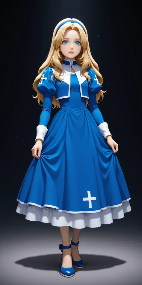 unifiedmaria, blue dress, puffy sleeves, medium skirt, shoes, blue footwear, 