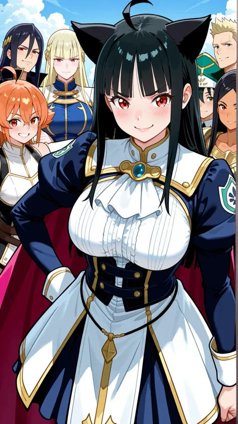 1girl,solo, ((cat girl, cat black ears)), (red eyes), (long hair), (( black hair, (Ahoge), straight bangs,)),, luchador callejero ,piel súper detallada,piel brillante,piel húmeda y aceitosa,Cara satisfecha, rostro detallado,brillo de labios,pestañas,,flequ...