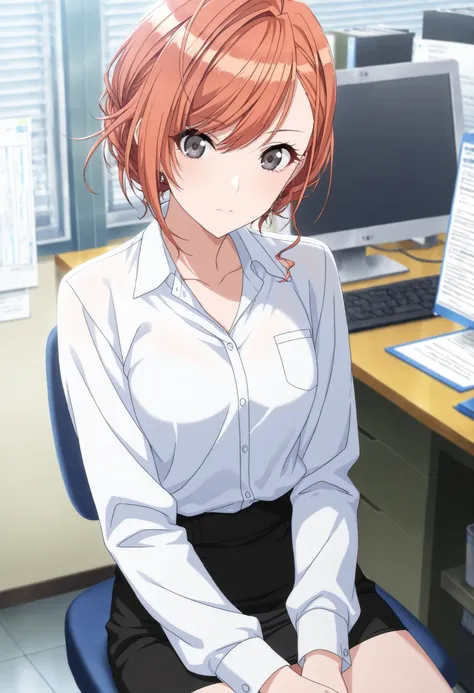 (masterpiece),(best quality),(ultra-detailed),(best illustration),(best shadow),(absurdres),(detailed background),(very aesthetic),arisugawa natsuha, 1girl, solo, orange hair, short hair, ahoge, swept bangs, black eyes, small breasts, anime screencap,white...