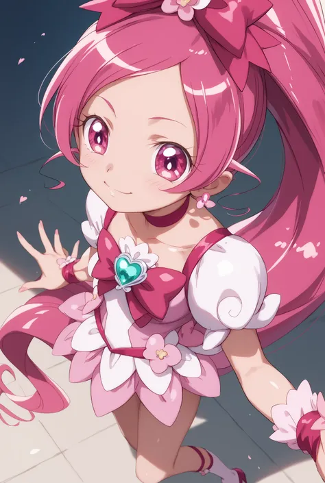 heart catch Pretty Cure、cute、Cure Blossom 、 Slim、small breasts、Shiny on the skin、Fun、cuteポーズ、angle from above、