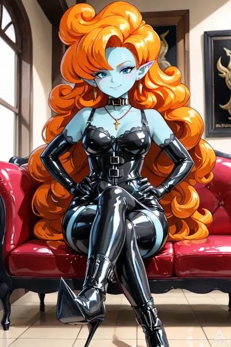 (((sitting cross-legged)))、、、Queen、、(((1 person)))、(((solo:1.8)))、(((black latex elbow gloves:1.4)))、(((black latex corset dress:1.4)))、(((corset dress is decorated with beautiful lace)))、(((Corset Dress with Shoulder Straps)))、(((black latex tight miniski...