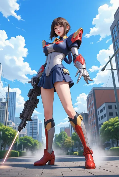Futuristic armed school girl