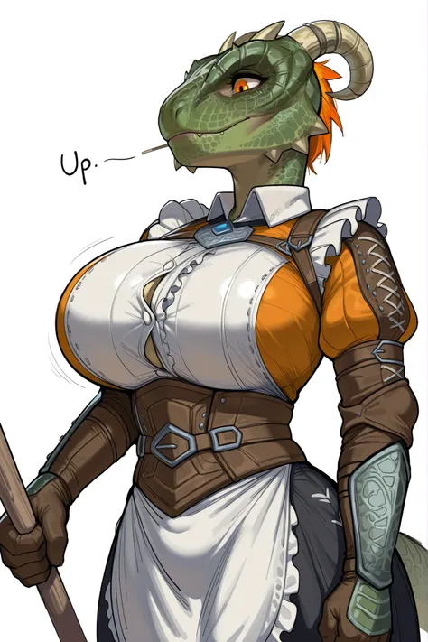 (SuperQuality:1.0) ~ (SuperQuality:1.2), masterpiece , best quality , amazing quality , absurdres , score_9 , score_8_up kr, score_7_up , krekkov style, the elder scrolls v skyrim, BREAK, Argonian, 1girl, solo, big breast, green scales, the elongated face ...