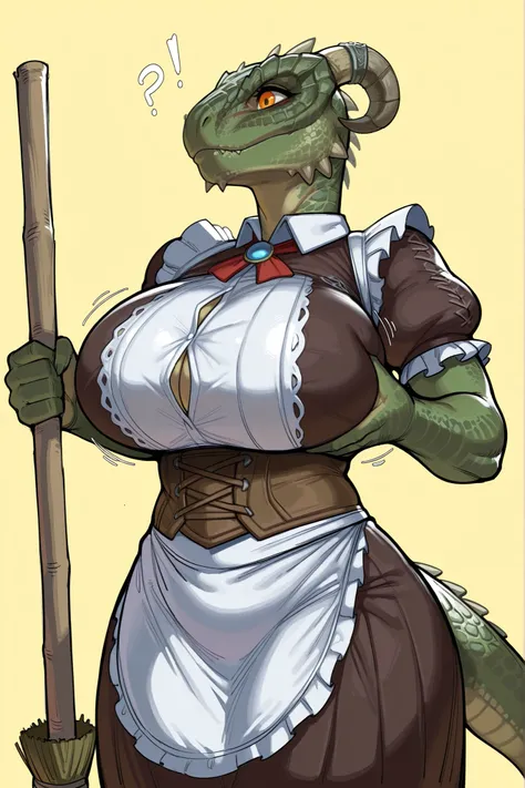 (SuperQuality:1.0) ~ (SuperQuality:1.2), masterpiece , best quality , amazing quality , absurdres , score_9 , score_8_up kr, score_7_up , krekkov style, the elder scrolls v skyrim, BREAK, Argonian, 1girl, solo, big breast, green scales, horns, orange eyes,...