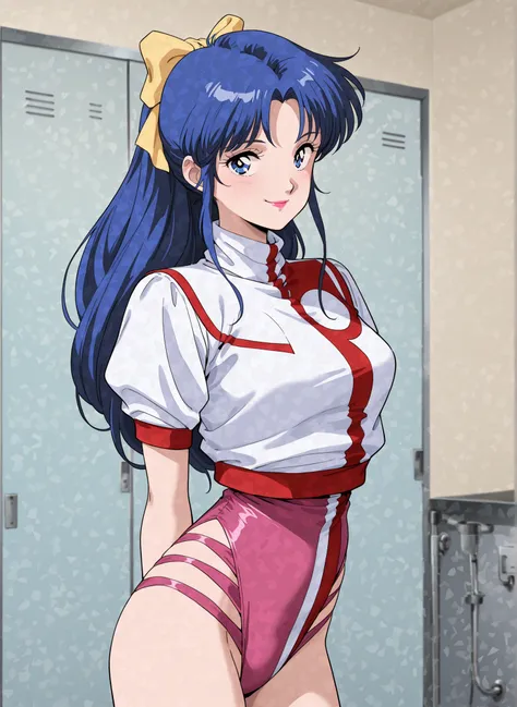 High quality,Ultra detailed,best quality,insanely detailed,beautiful,masterpiece,absurdres,very aesthetic,sensitive BREAK
(amano kazumi, top wo nerae, blue hair, long hair, blue eyes, hair bow, yellow bow, ponytail, pink lips, retro artstyle, 1980s \(style...