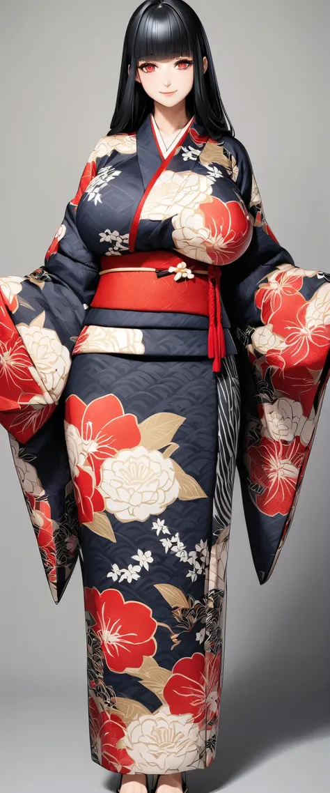 (masterpiece, 8k, Ultra High Resolution, absurd:1.2), 1 Japanese woman, (long black hair, blunt bangs), Beautiful Character Design, Perfect Contrast, Japanese-style pattern with an anatomically accurate, perfect face, Beautiful and delicate eyes, expressiv...