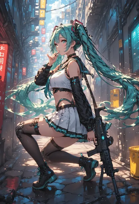 (masterpiece、最High Quality、最High Quality、official art、Beautiful Beautiful:1.2),Hatsune Miku、beautiful breasts、light green twin tails, close-up shot : 1.6, profile, Dramatic Shot, 最High Quality, very detailed, masterpiece, Anime, 最High Quality, sailor suit、...
